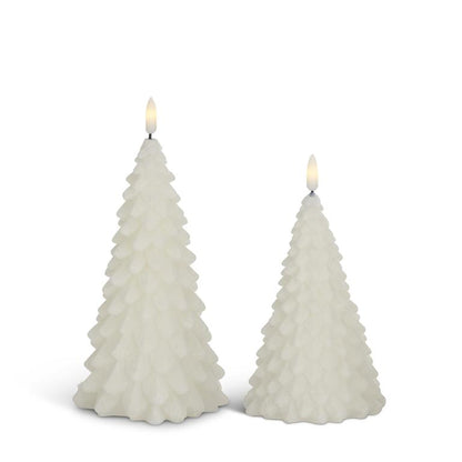 white flocked led christmas tree candle w/ timers