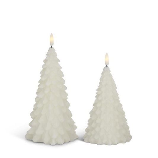 white flocked led christmas tree candle w/ timers
