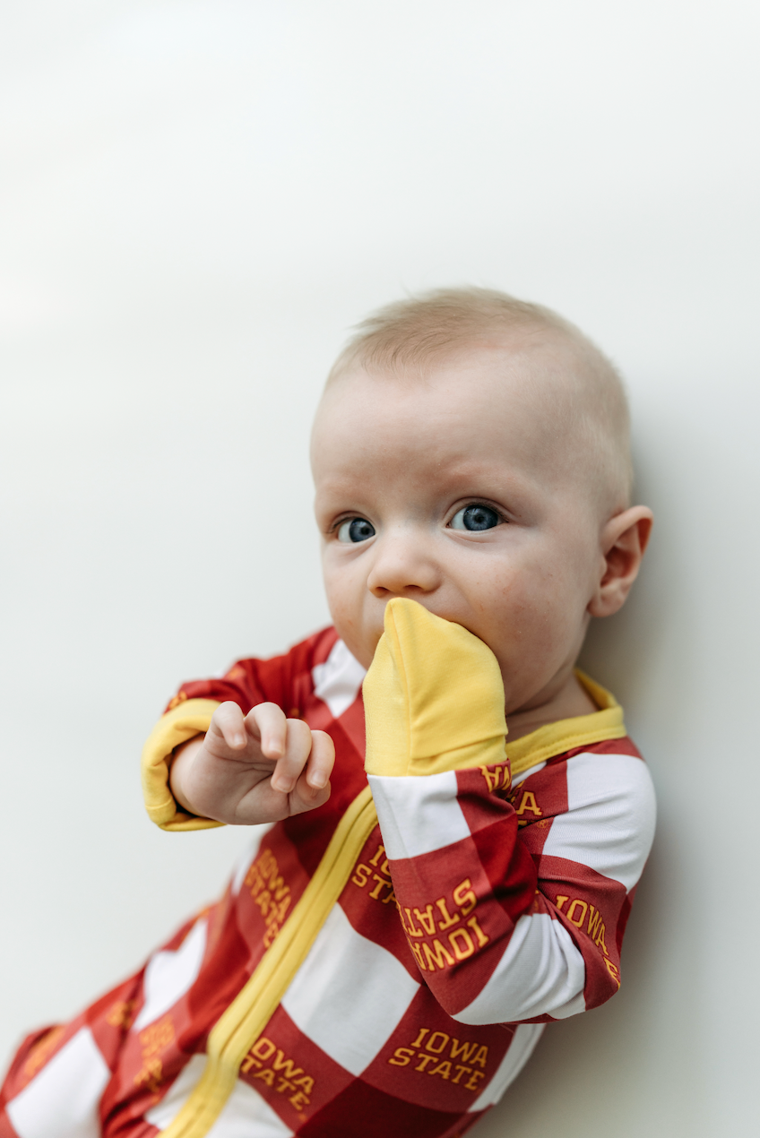 zip romper | iowa state grid