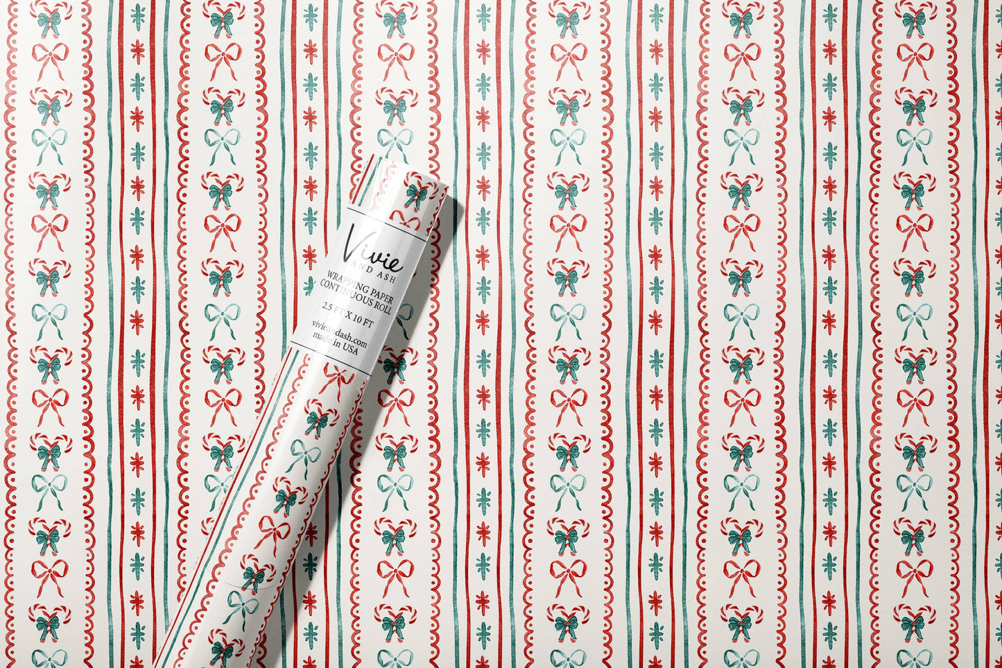 christmas candy cane stripe bow wrapping paper 