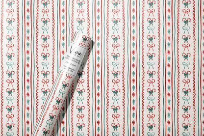 christmas candy cane stripe bow wrapping paper 