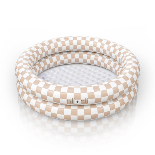 two-ring inflatable kiddie pool - tan checkers