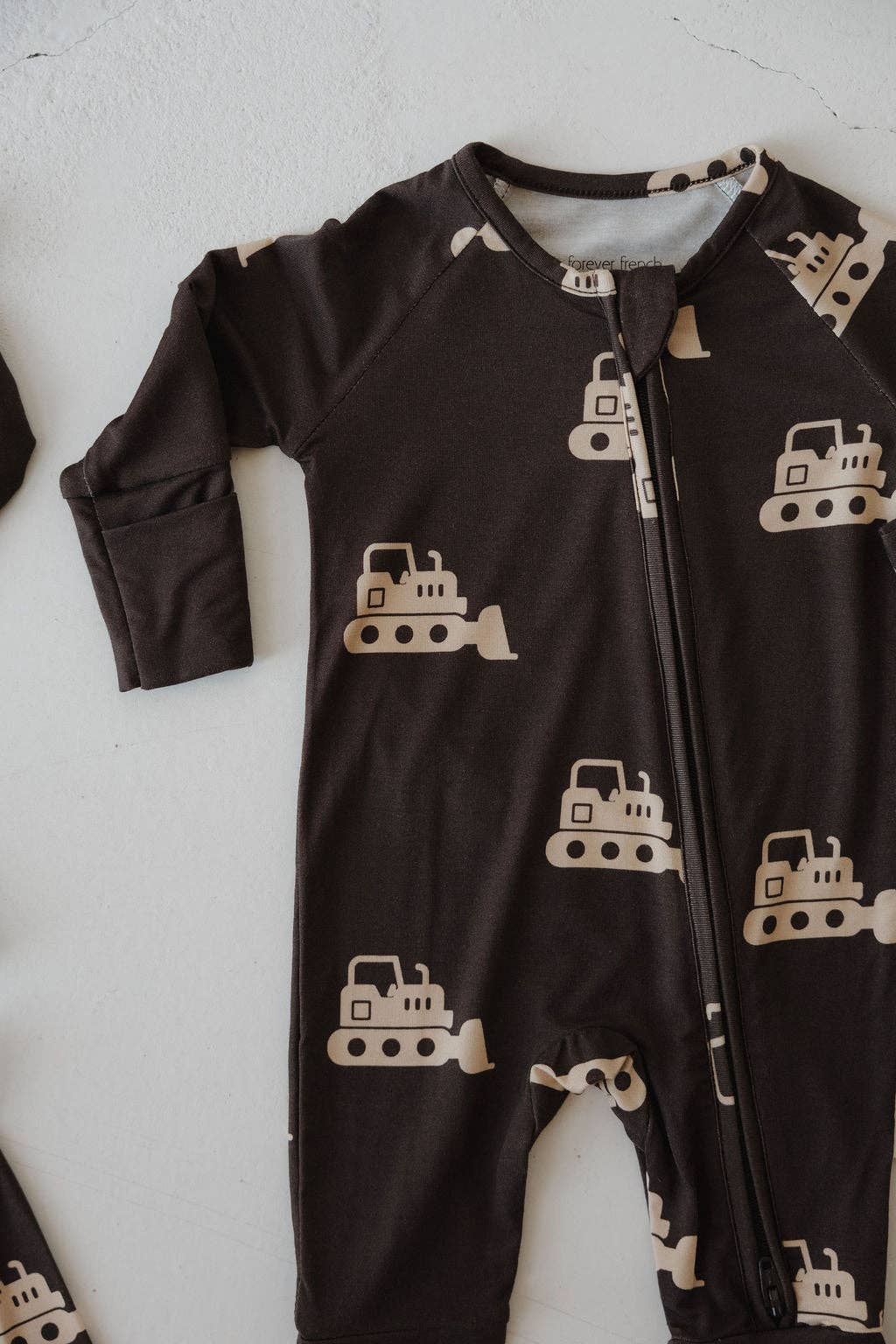 bamboo zip pajamas | bulldozer