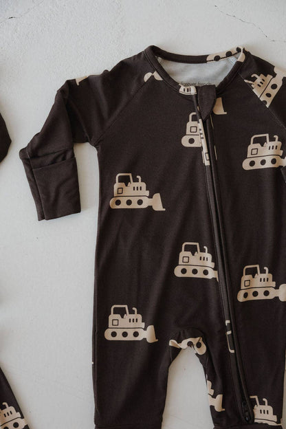 bamboo zip pajamas | bulldozer