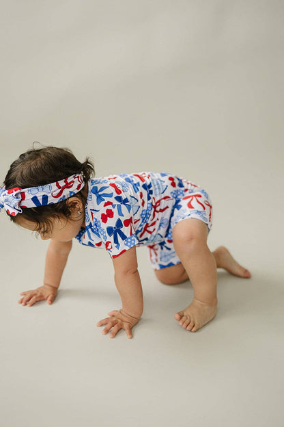 bamboo shorts set | red-white & bows