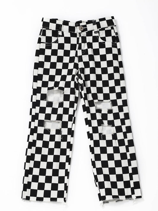 black checked jeans