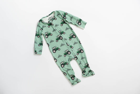 green tractor baby pajamas