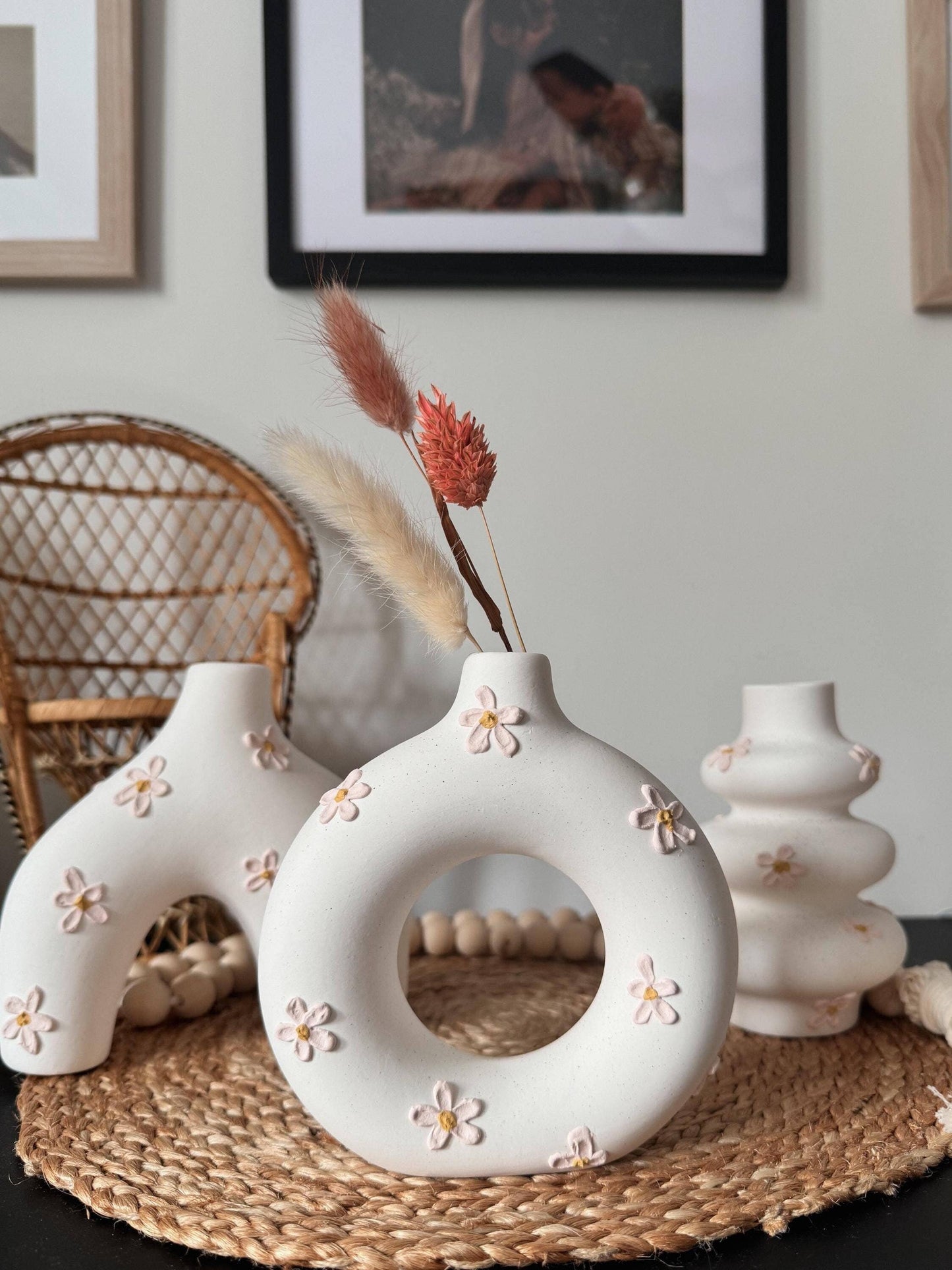 ceramic pink daisy vases