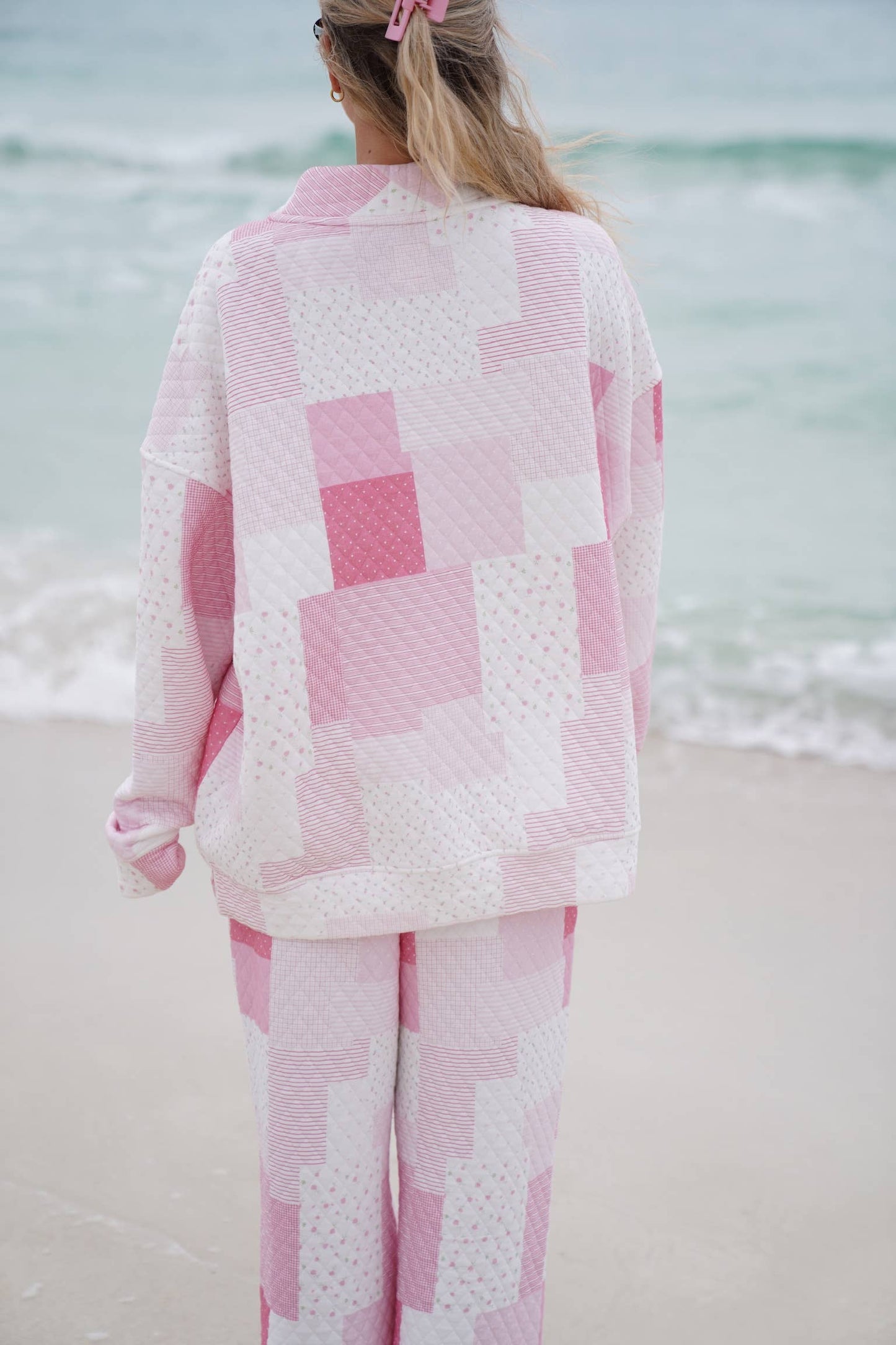 margo quilted patchwork mockneck sweatshirt