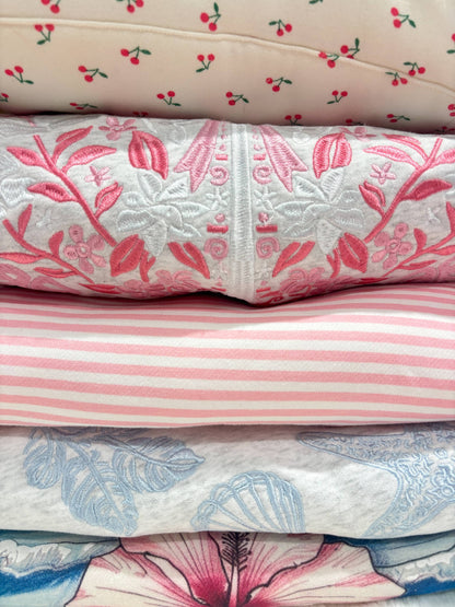 light pink + white big striped mockneck sweatshirt