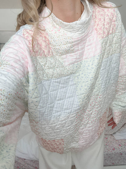 quilted pastel mockneck sweatshirt