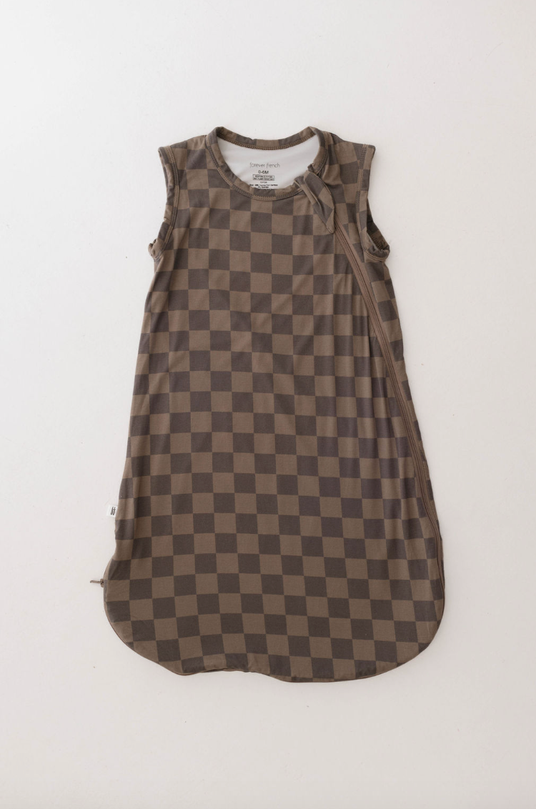 faded brown checkerboard bamboo sleep sack