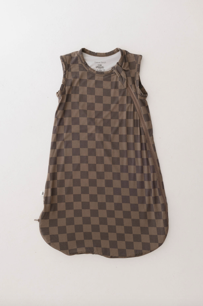 faded brown checkerboard bamboo sleep sack
