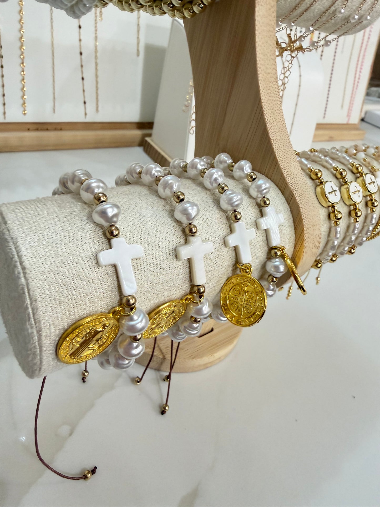mother of pearl cross bracelet