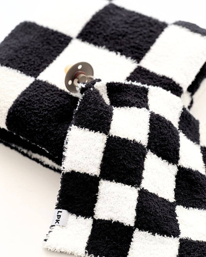 checkered plush lovey | black