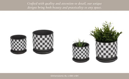brown + white ceramic saucer planter