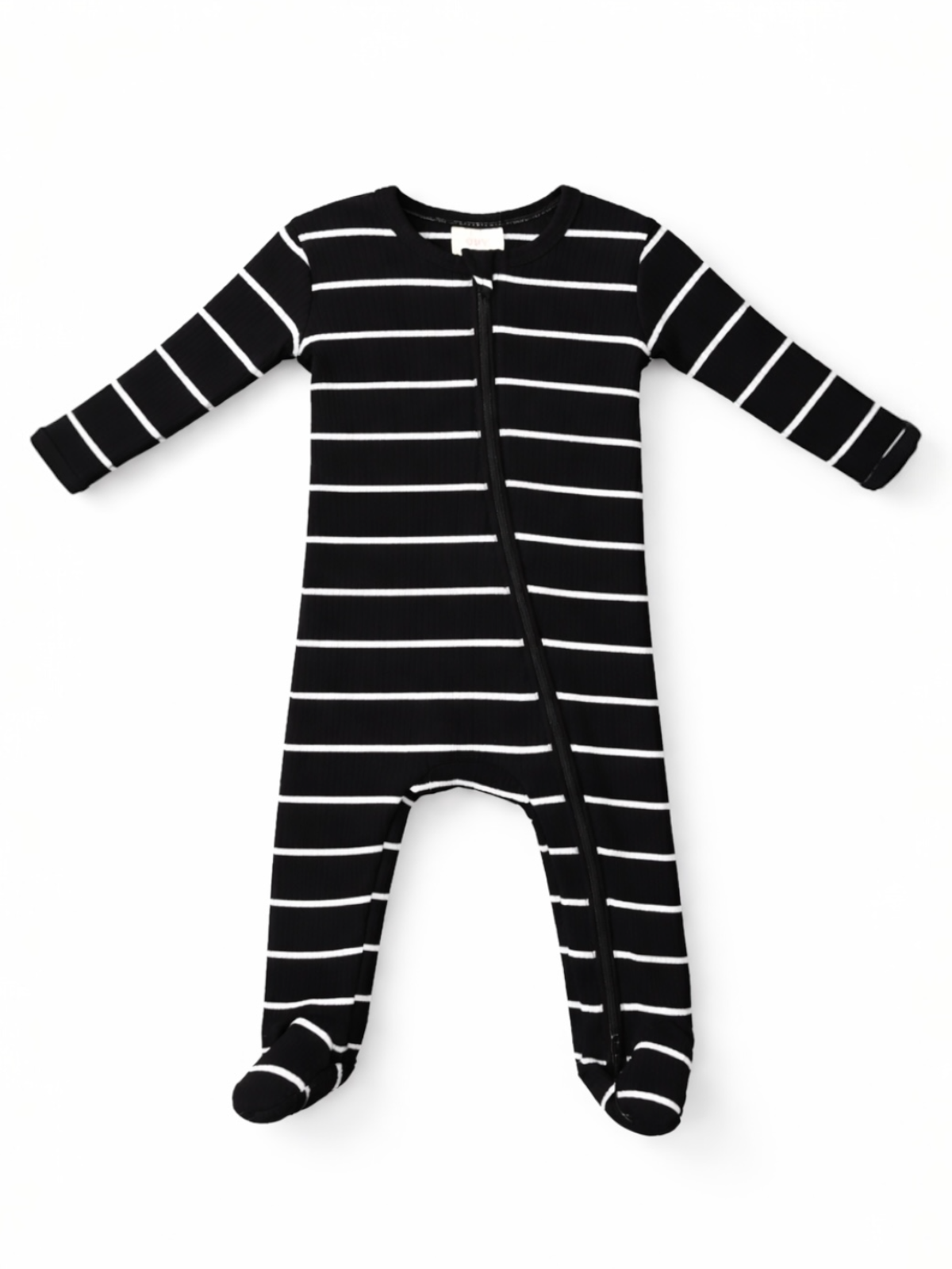 black/white stripe / ribbed 2-way zip footie