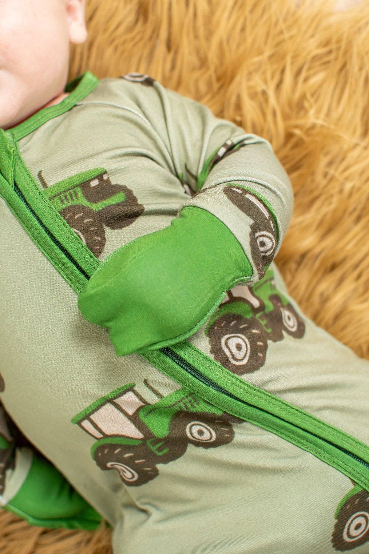 classic green tractor baby bamboo zippy