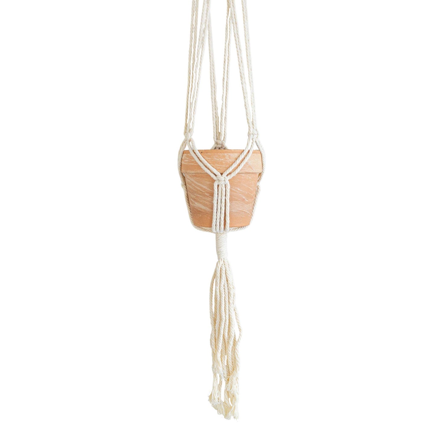 landon macrame plant hanger white cotton rope + bamboo