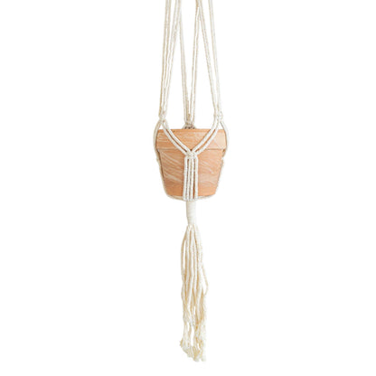 landon macrame plant hanger white cotton rope + bamboo