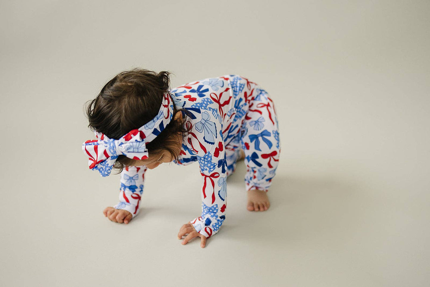 bamboo zip romper  | red-white + bows