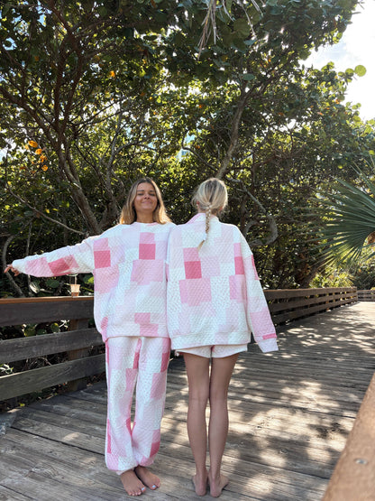 margo quilted patchwork mockneck sweatshirt