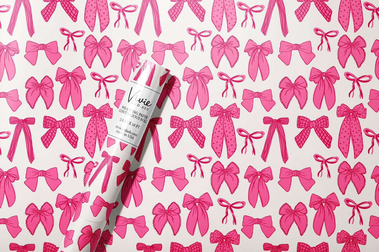 pink and red bows wrapping paper roll