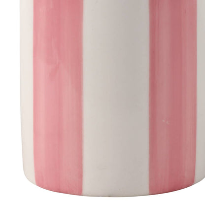 pink + ivory ceramic striped pencil cup