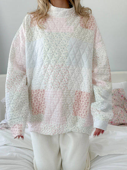 quilted pastel mockneck sweatshirt
