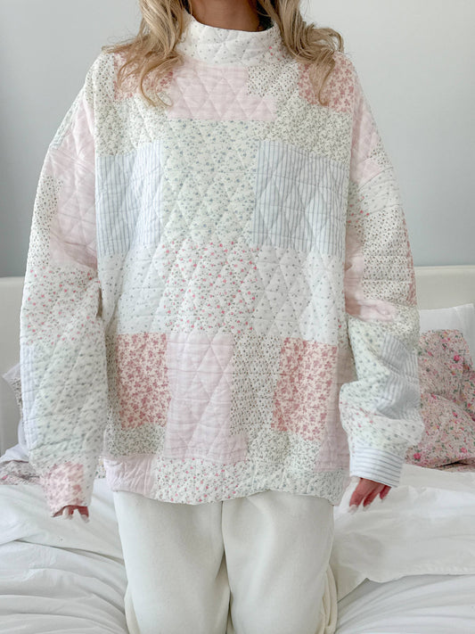 quilted pastel mockneck sweatshirt