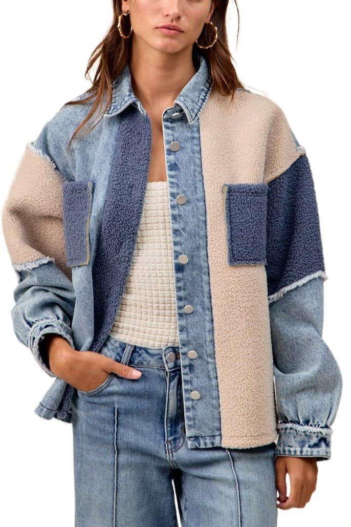 washed denim + fleece mix + matched jacket