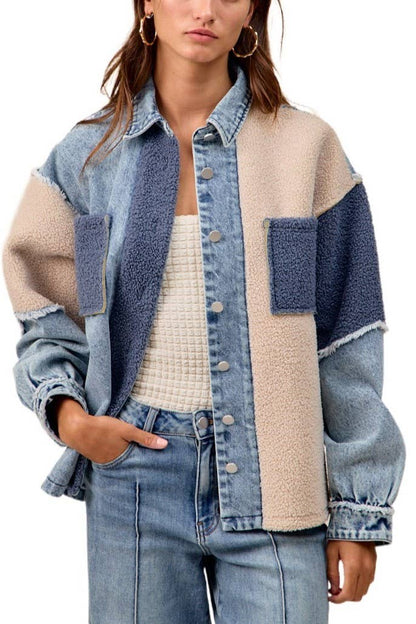washed denim + fleece mix + matched jacket