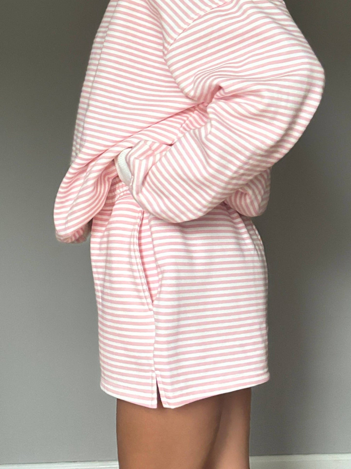 light pink + white big striped shorts