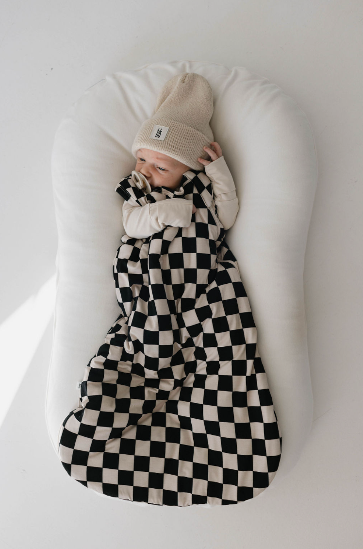 black checkerboard bamboo sleep sack