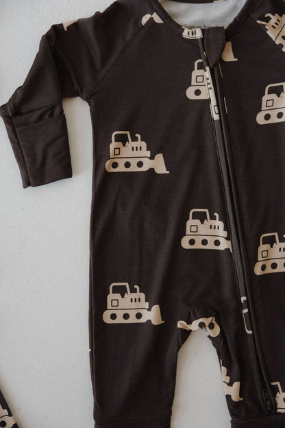 bamboo zip pajamas | bulldozer