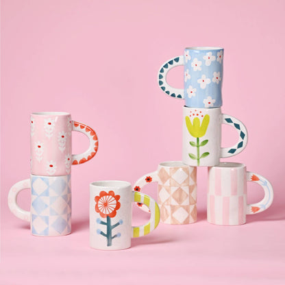 handmade blue daisy ceramic coffee mug