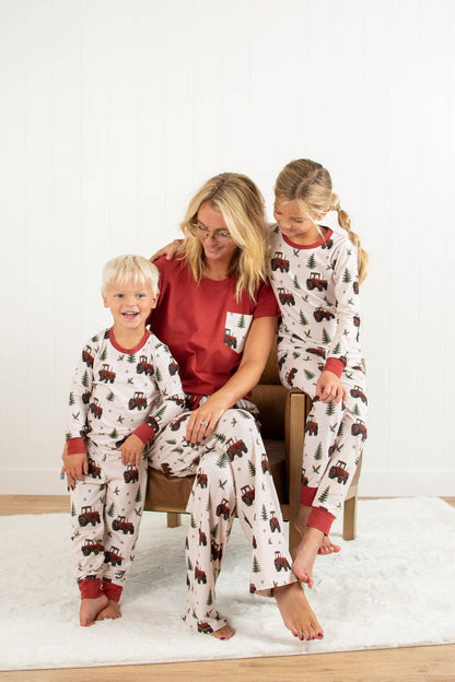 vintage red tractor christmas pajama pant set