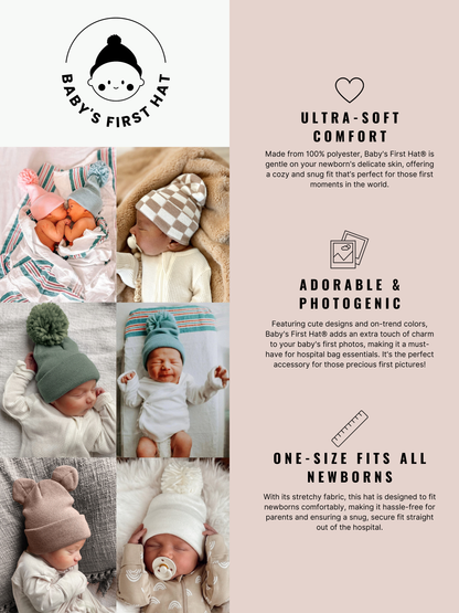 baby's first hat®, black/white stripe pom
