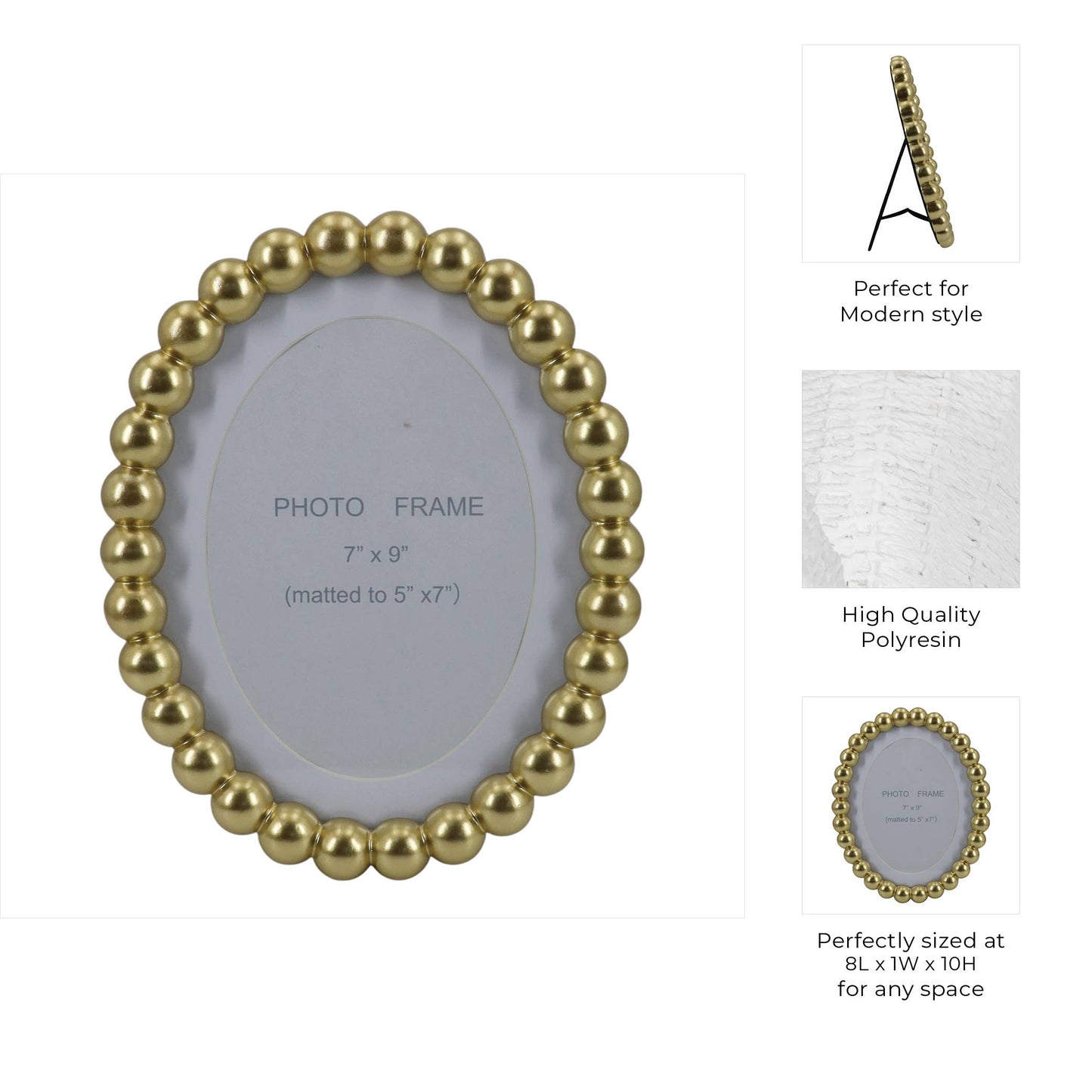 gold glass matted round beaded photo frame