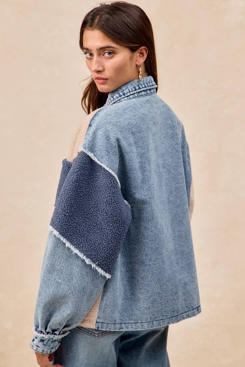 washed denim + fleece mix + matched jacket