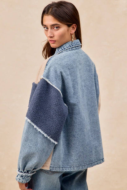 washed denim + fleece mix + matched jacket