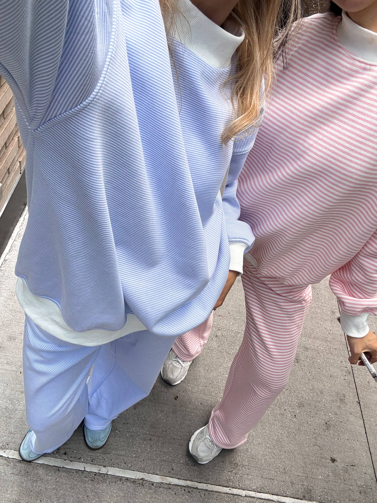 light pink + white big striped mockneck sweatshirt