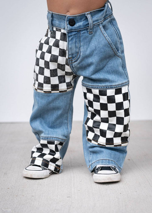 checker patch baggy jeans