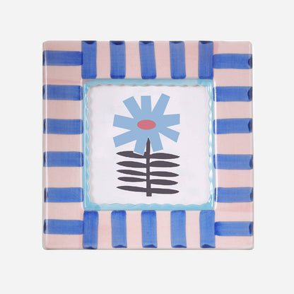 hand-painted ceramic photo frame, blue stripe