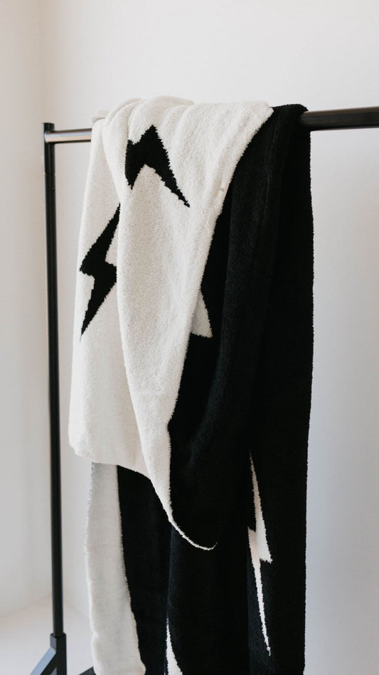 Plush Blanket | Black & White Lightning Bolt - Ivory Soul