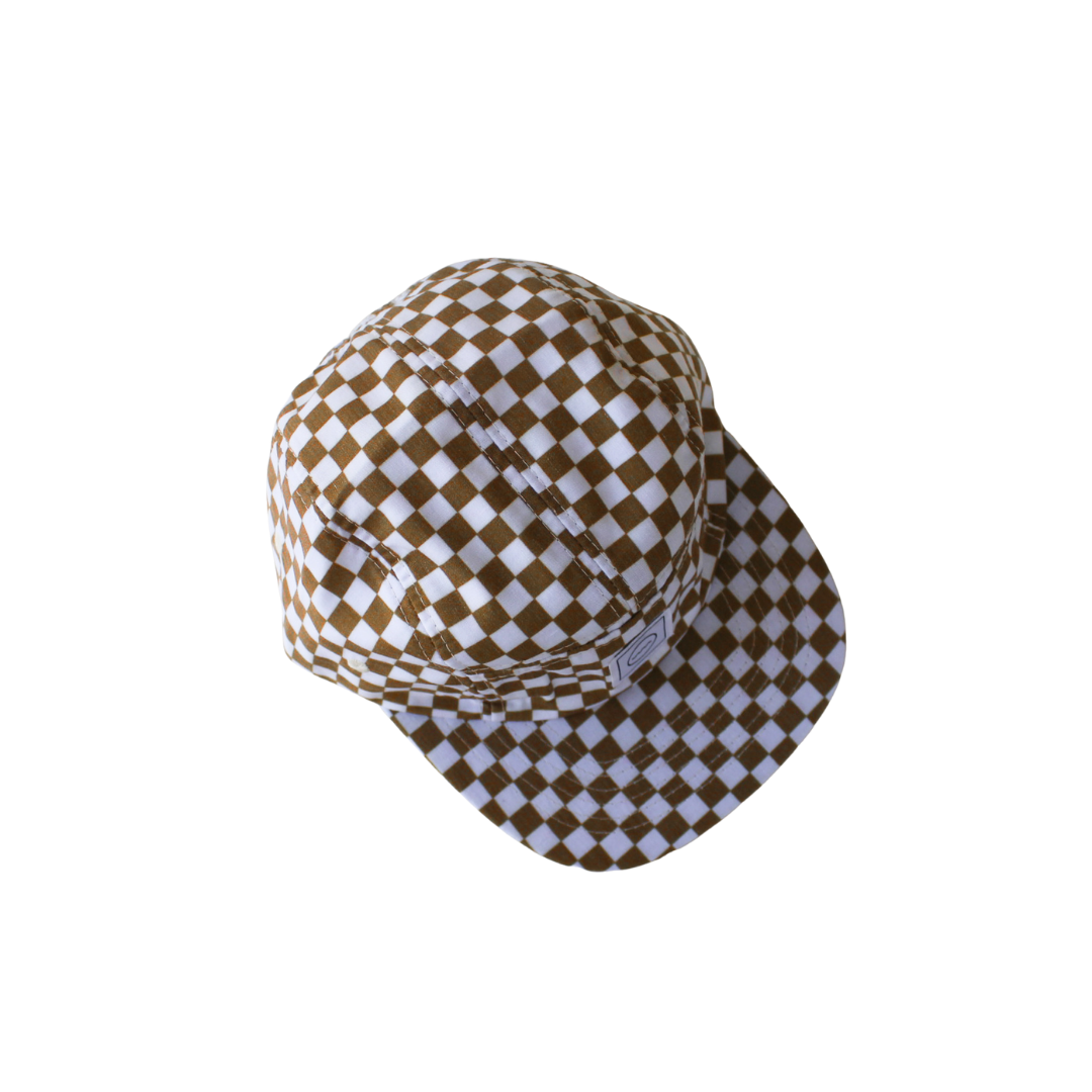 cotton five-panel hat in copper check