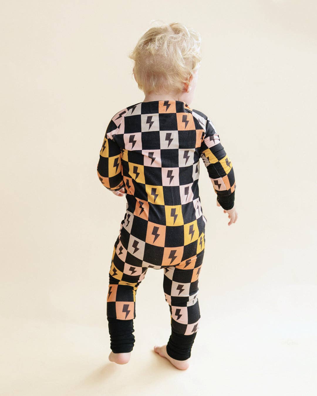 colorful checks & bolts zip romper