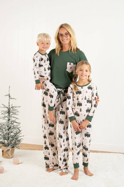 vintage green tractor christmas pajama pant set
