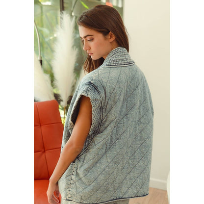 quilted washed chambray vest