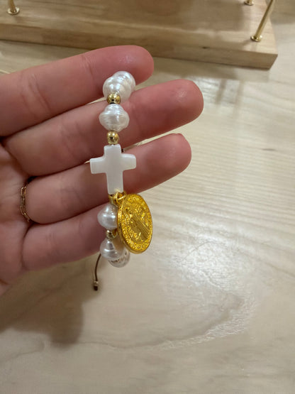 mother of pearl cross bracelet